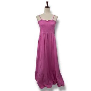 NEW Raviya Pink Maxi Dress Plus SZ 1X Cotton Swimsuit Coverup Smocked Beach